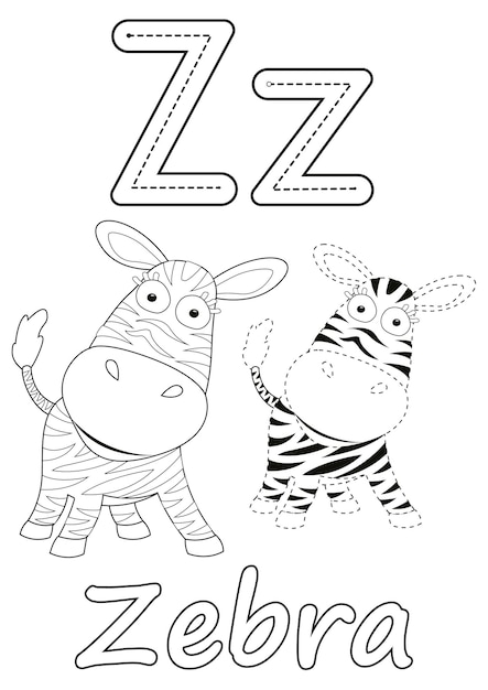 Premium vector coloring pages of zebra and the letter z suitable for use in childrens coloring books