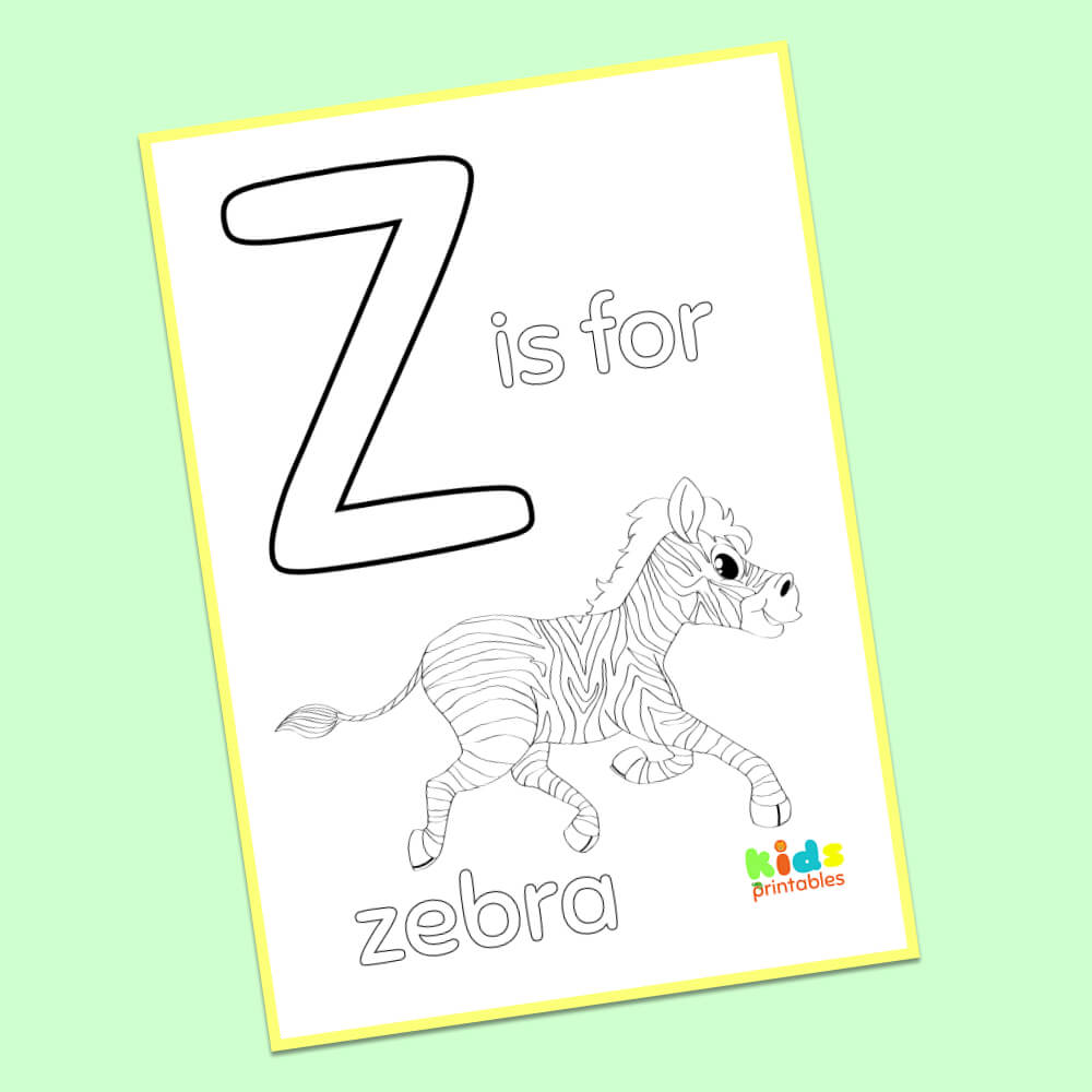 Z is for zebra coloring page kids