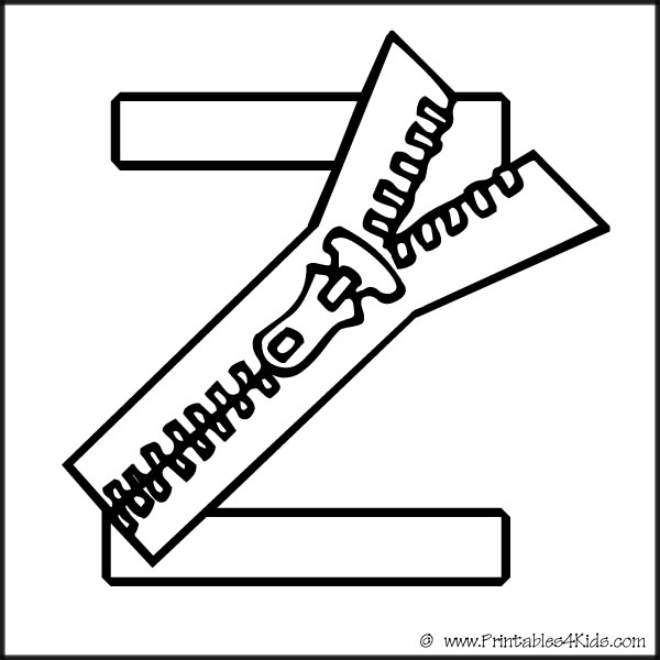 Alphabet coloring page letter z zipper â printables for kids â free word search puzzles coloring pages and other activities