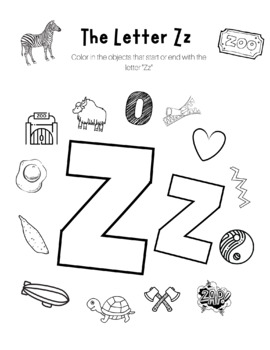 Letter z coloring worksheet by high street scholar boutique tpt