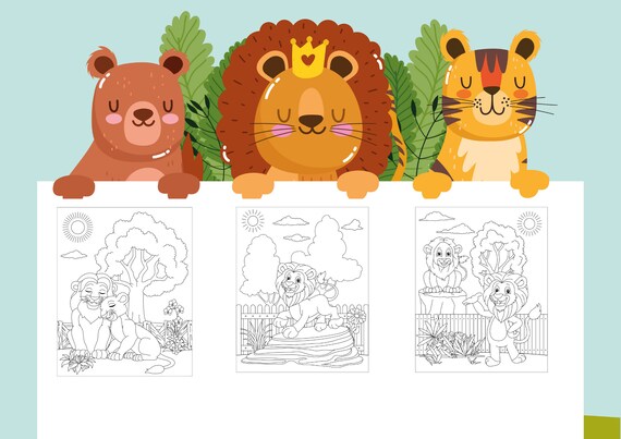 Lion coloring pages printable pages lion digital coloring book for kids boys and girls kdp interior