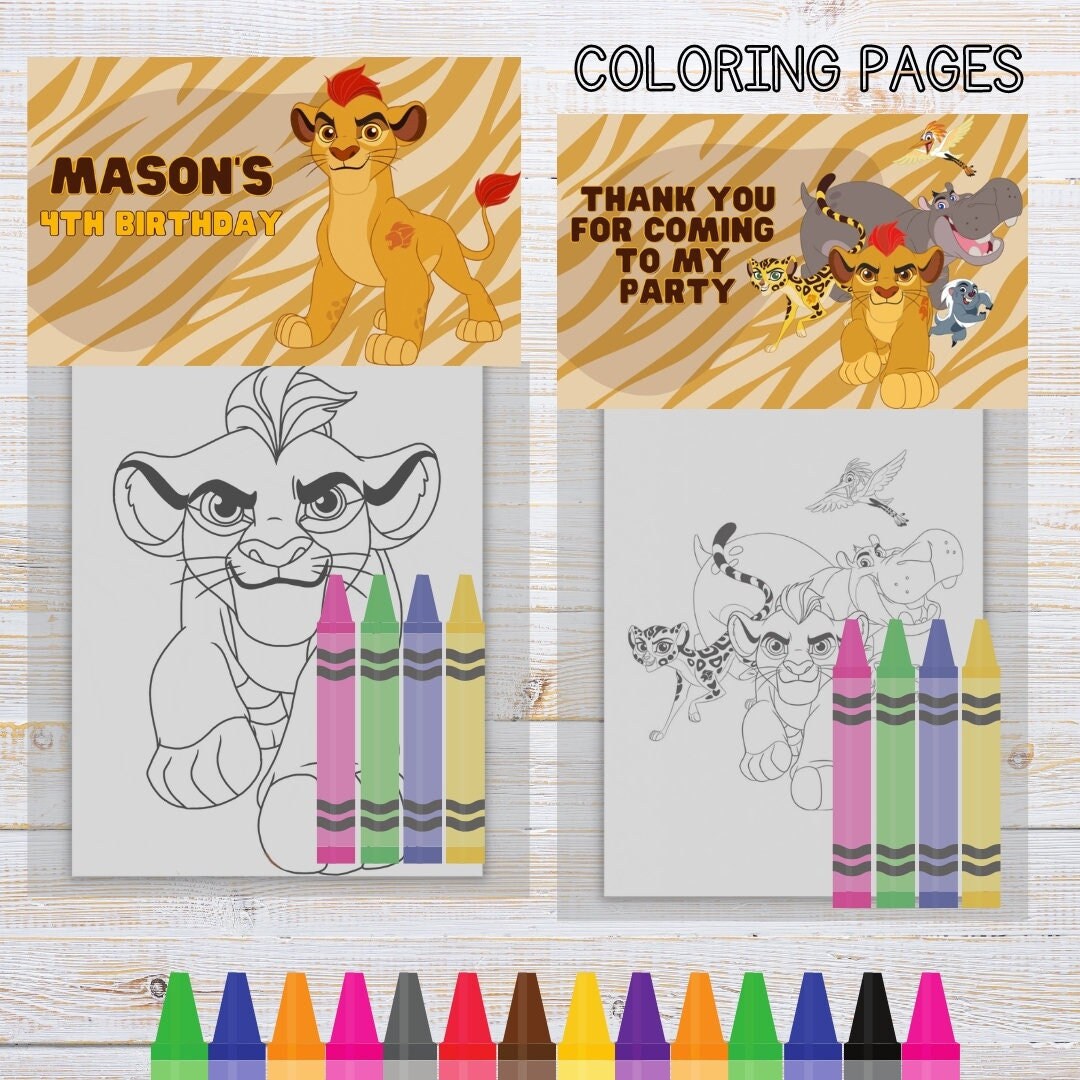 The lion guard mini coloring pages and crayons the lion guard birthday party favors the lion guard party supplies the lion coloring book