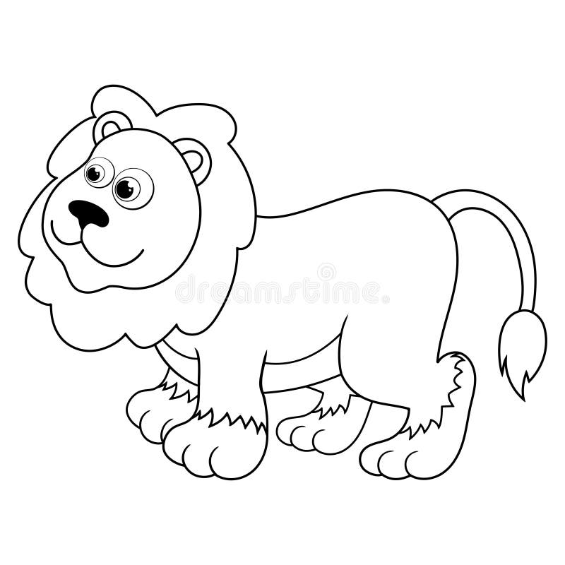 Colorless cartoon young lion coloring pages template page for coloring book of funny lion king for kids stock vector