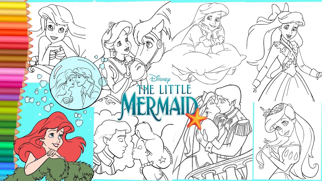 Coloring disney princess ariel prince eric