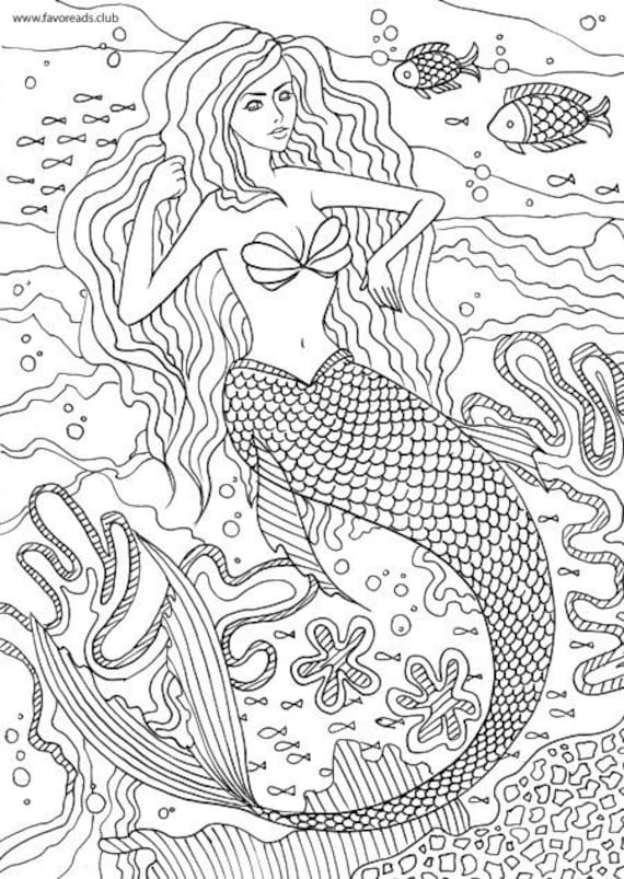 Little mermaid printable adult coloring page from favoreads coloring book pages for adults and kids coloring sheets coloring designs