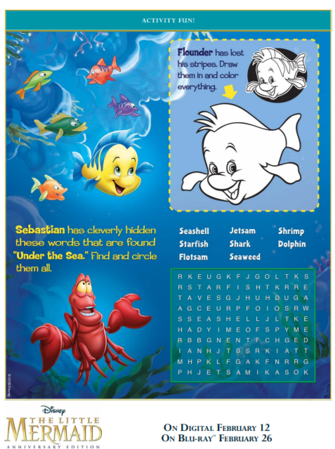 The little mermaid coloring pages and activity sheets