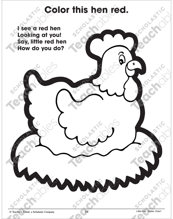 Red hen and color poem printable coloring pages