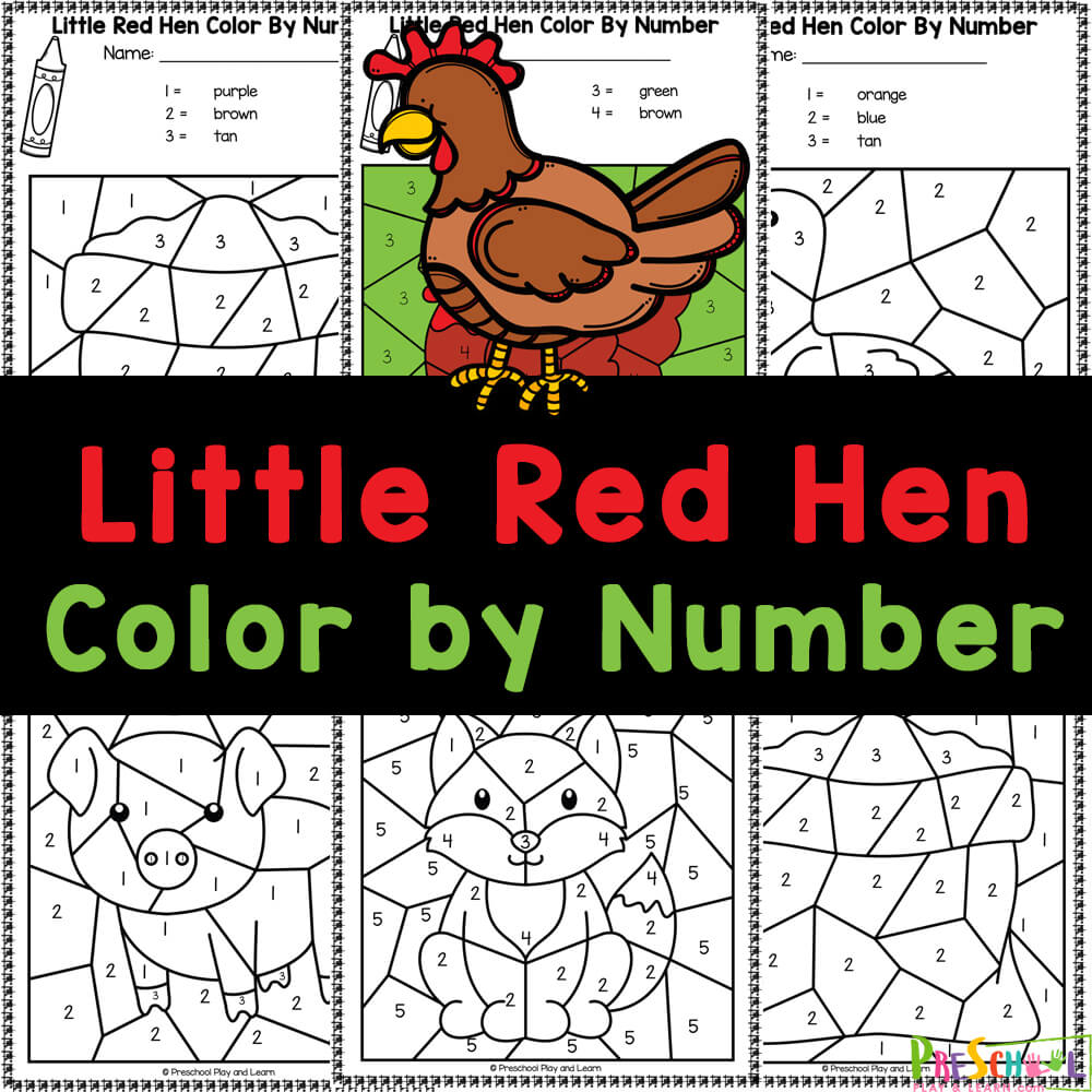 Free printable little red hen color by number worksheets