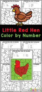 Free printable little red hen color by number worksheets