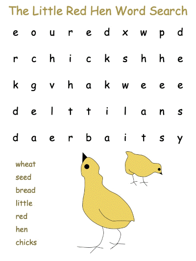 The little red hen word search puzzles