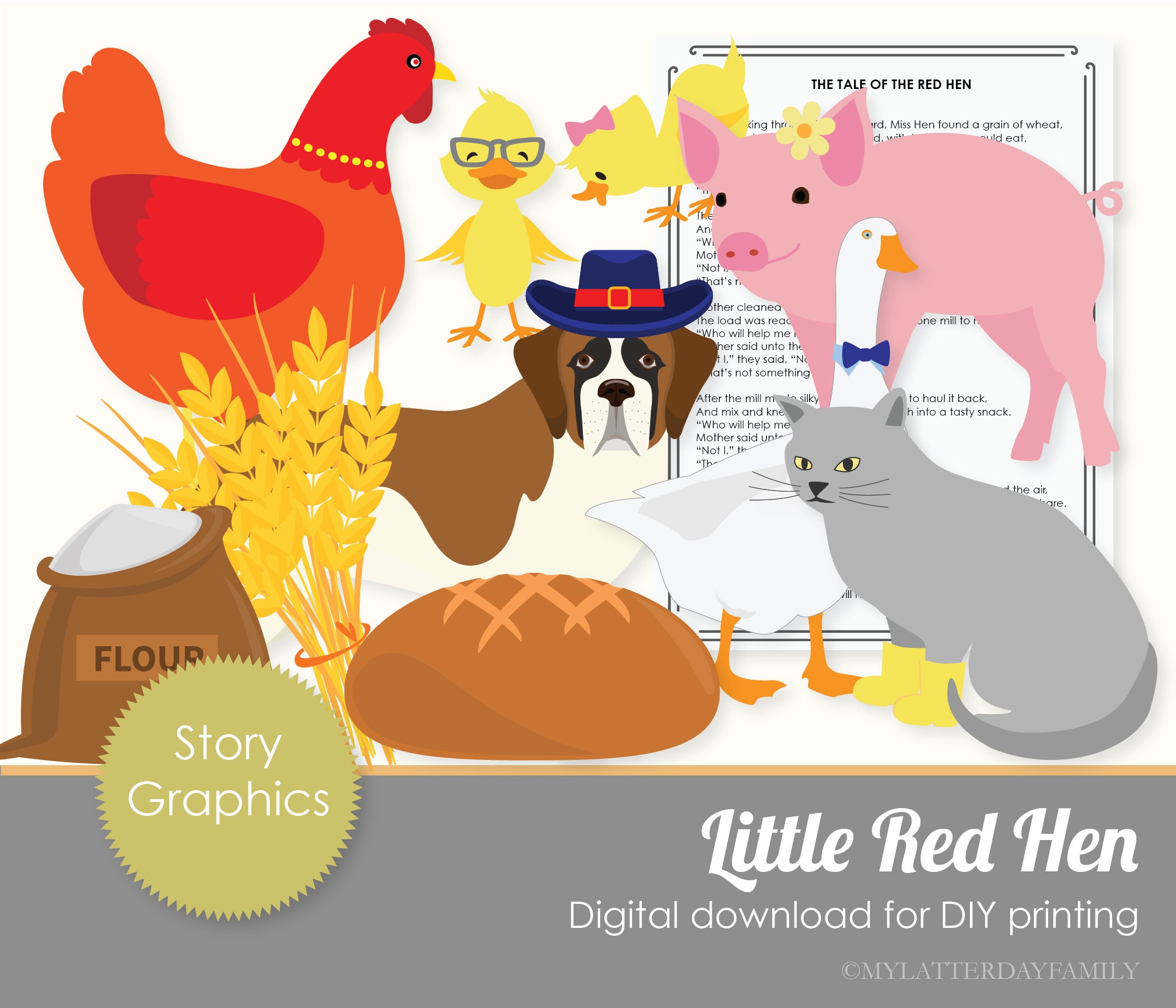 Little red hen story graphics for story time printable digital instant download clipart set diy printable instant download