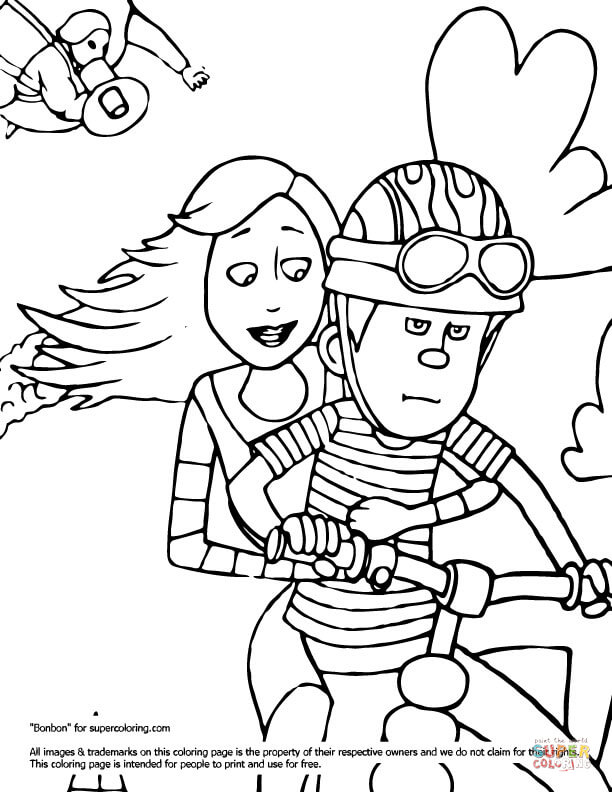 Audrey and ted on a bike coloring page free printable coloring pages