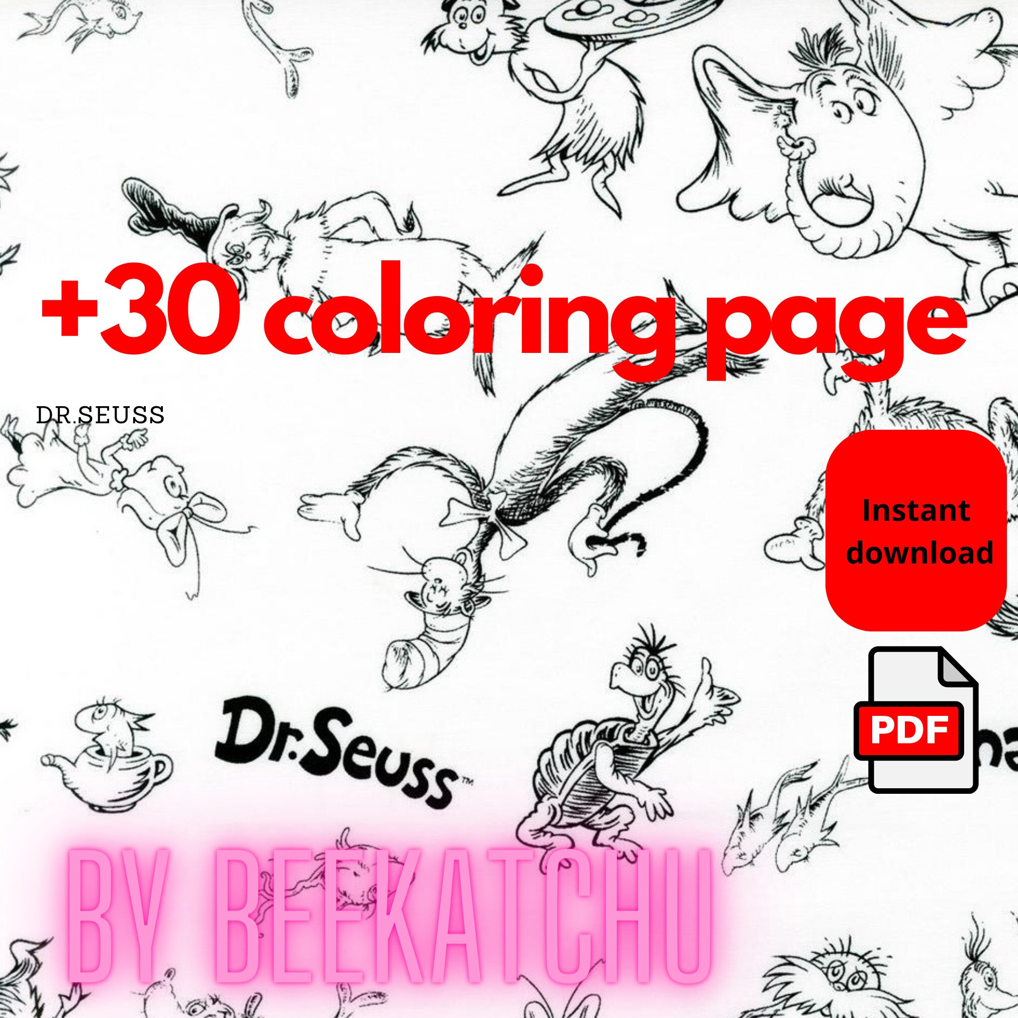 Dr seuss coloring pages digital download pdf zip