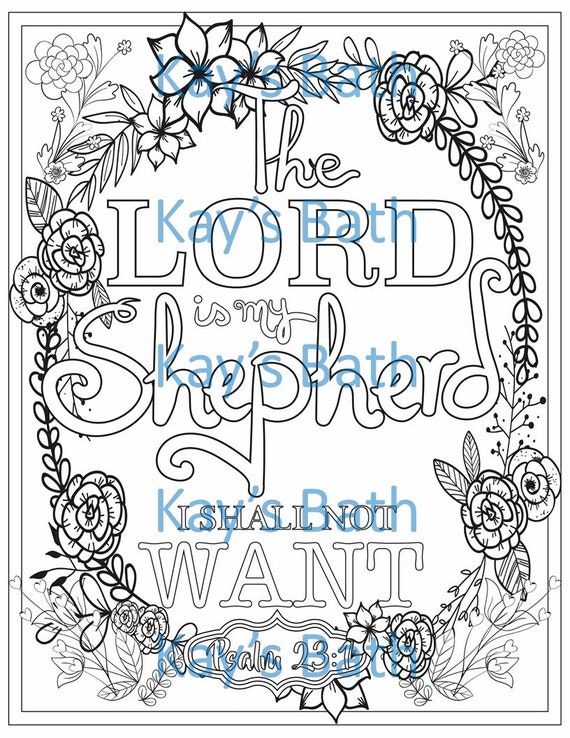 Psalm bible verse coloring sheet page for adults kids and teens the lord is my shepherd psalm