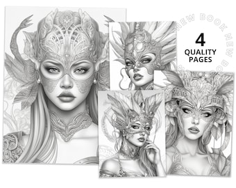 Breathtaking masquerade masks coloring book printable coloring page for adult coloring book digital download grayscale coloring page