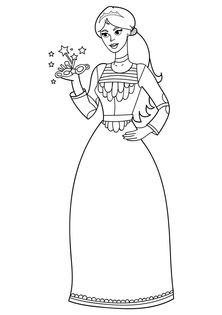 Coloring page princess with mask