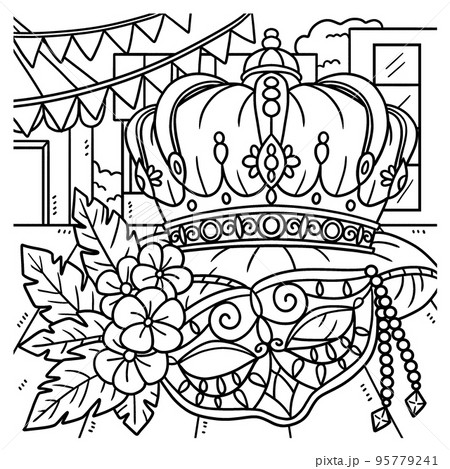 Mardi gras king crown and mask coloring page ãããããç æ