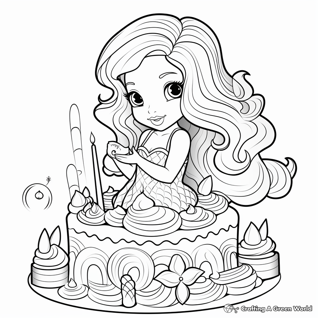 Mermaid cake coloring pages