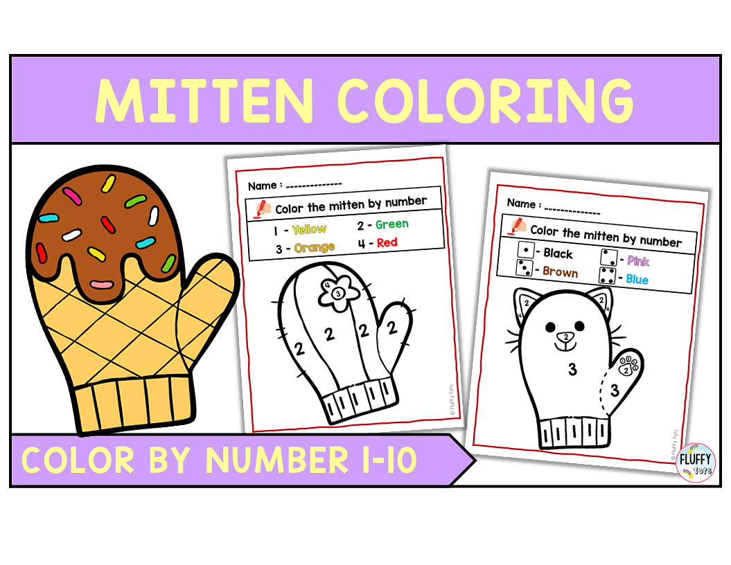 Fun winter mitten color by number counting