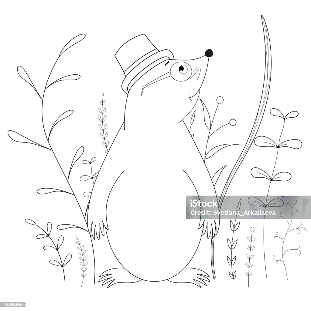 Coloring book or page for children of school and preschool age developing children s coloring vector cartoon illustration with cute mole stock illustration