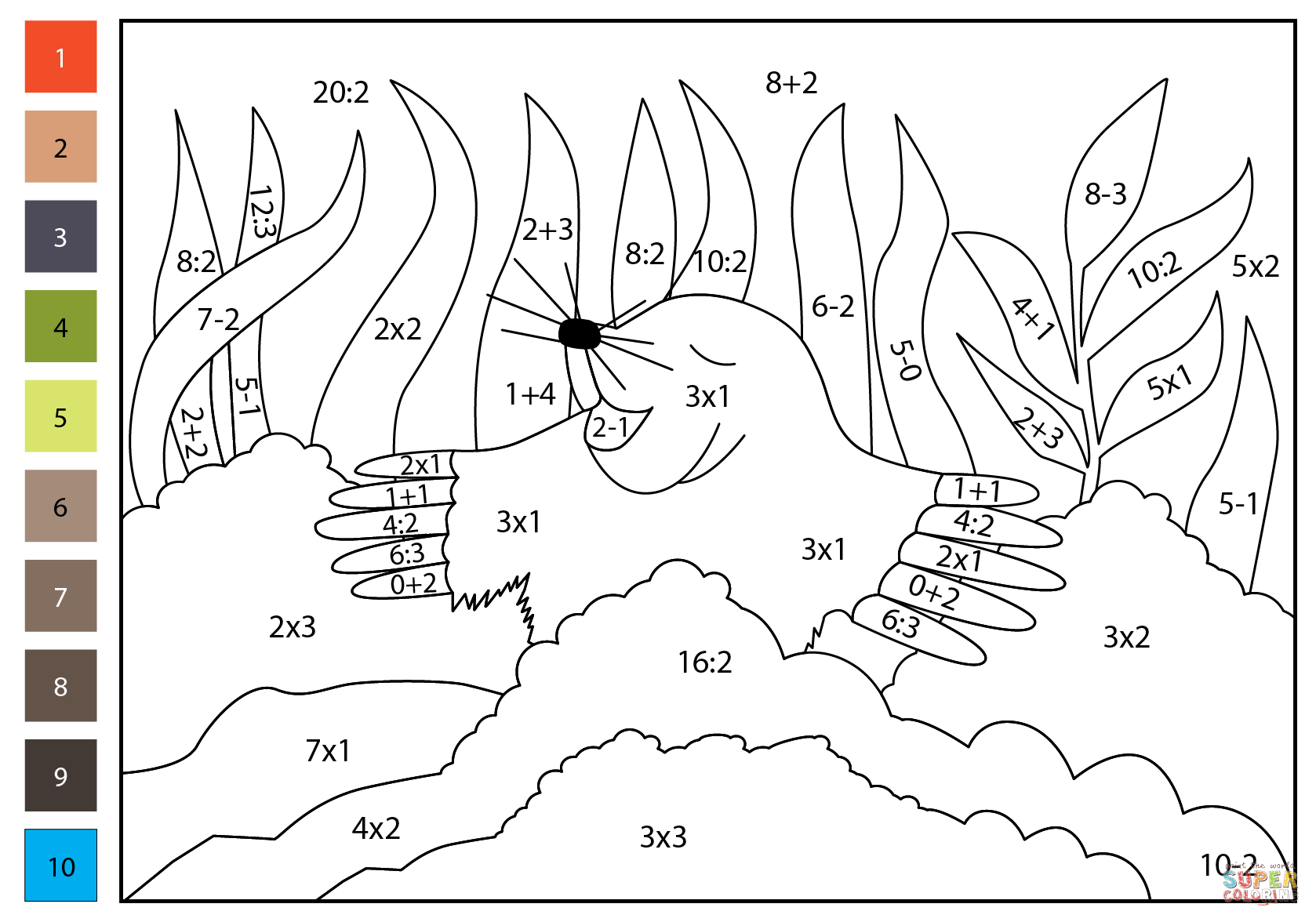 Math color by number mole free printable coloring pages