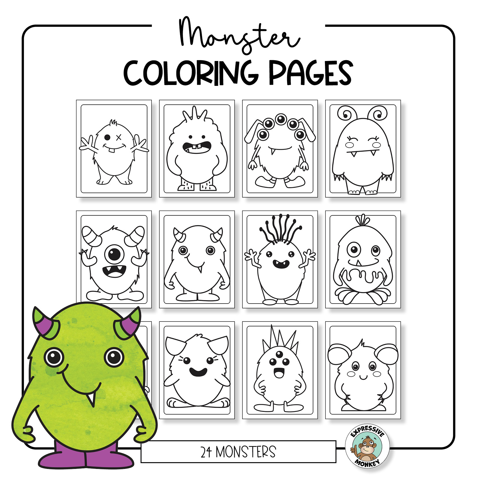 Monster coloring pages â expressive monkey