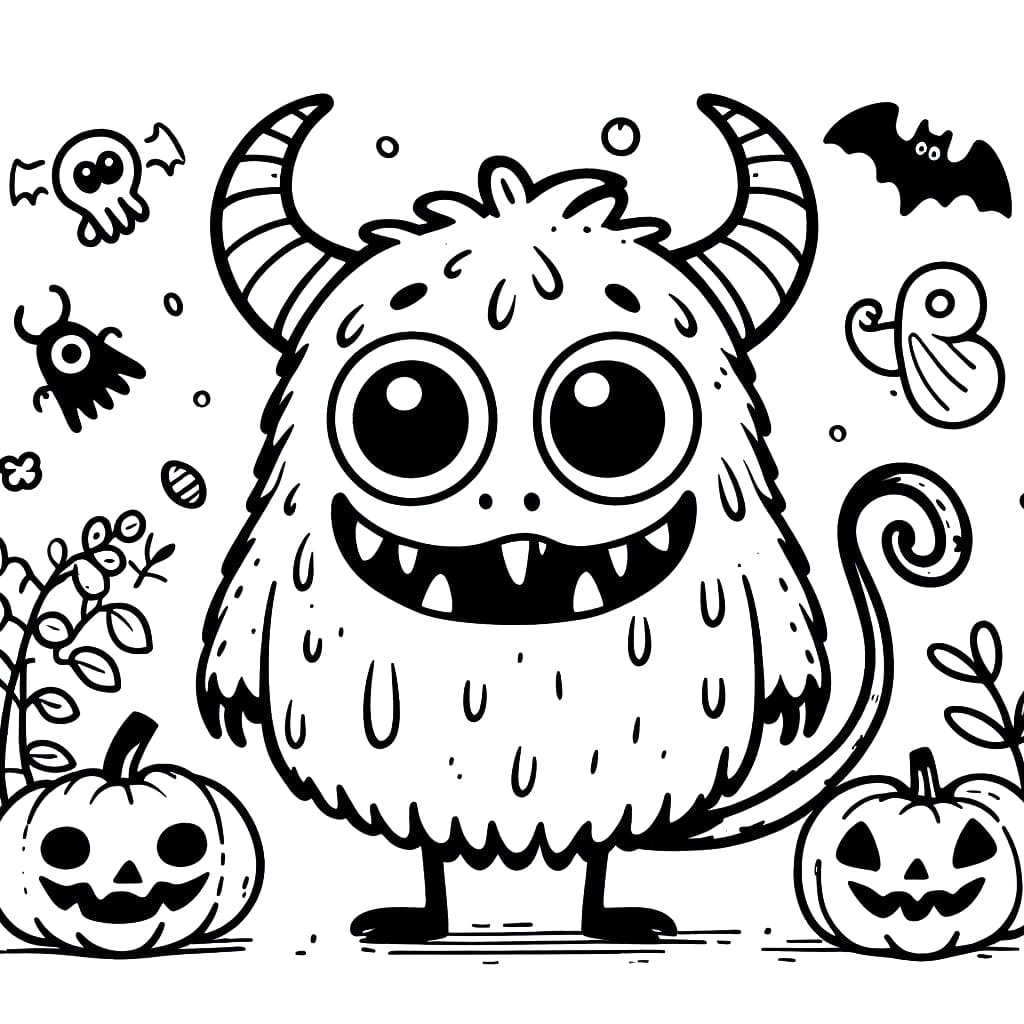 Adorable halloween monster coloring page