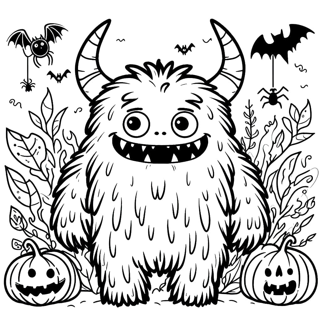 Smiling halloween monster coloring page