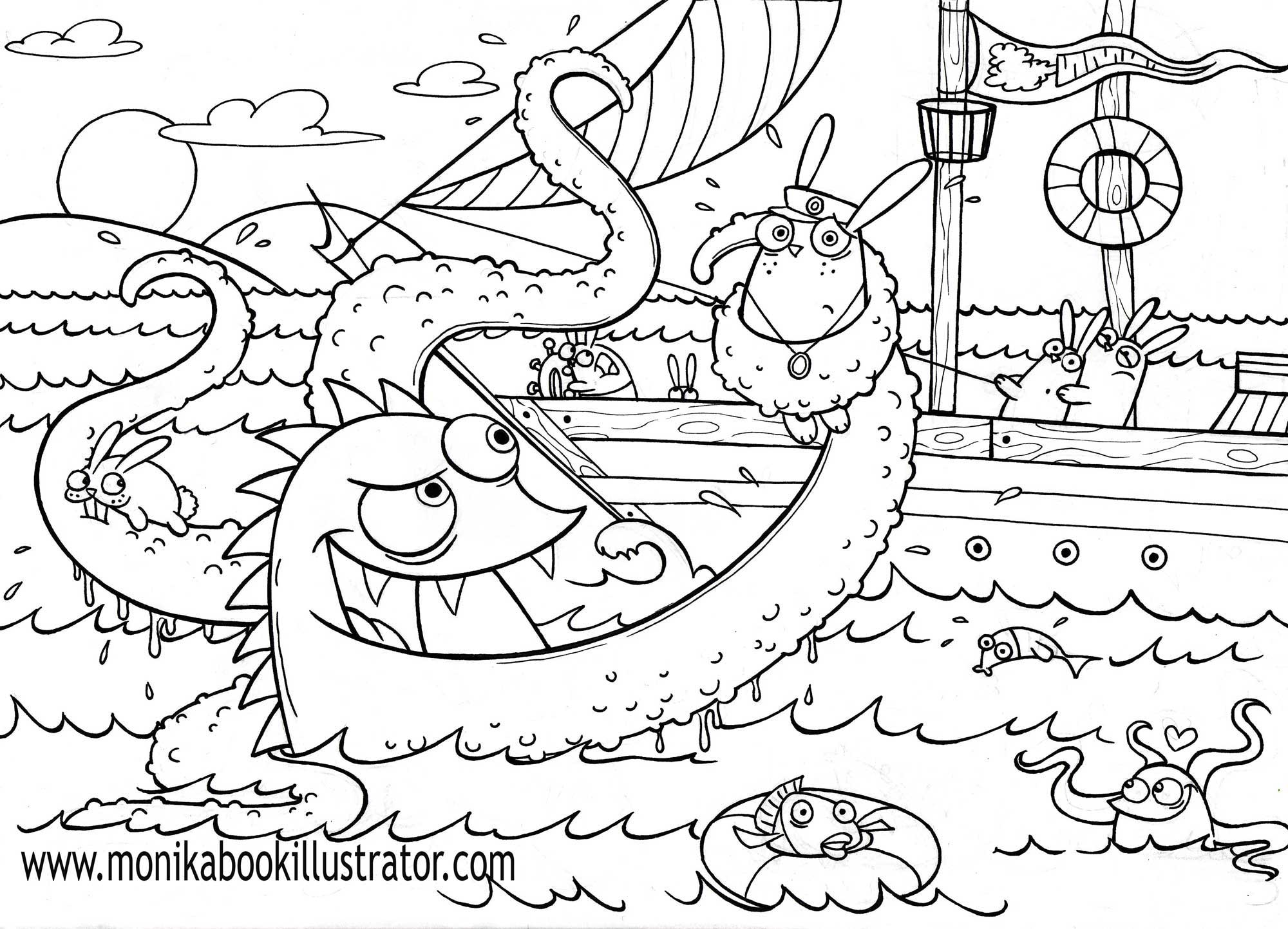 Sea monster free coloring page