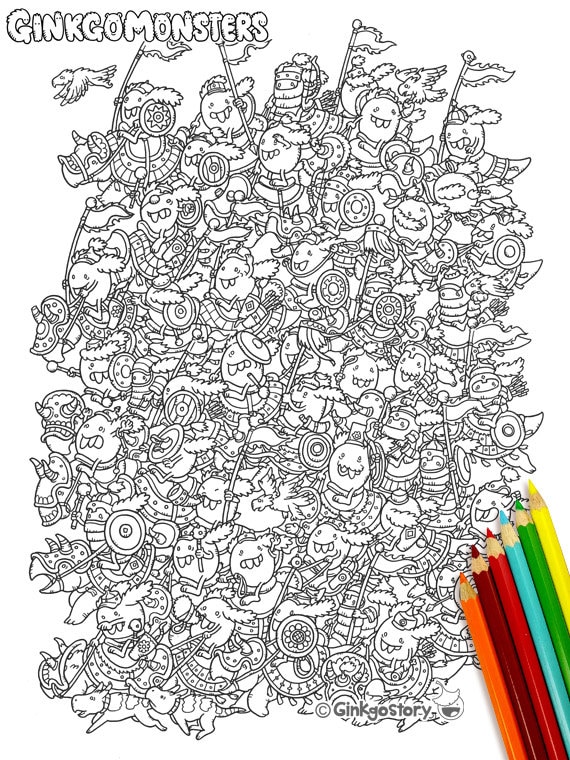 Nomad monsters coloring pages diy digital printable colouring pages ginkgo monsters series adult coloring pages instant download