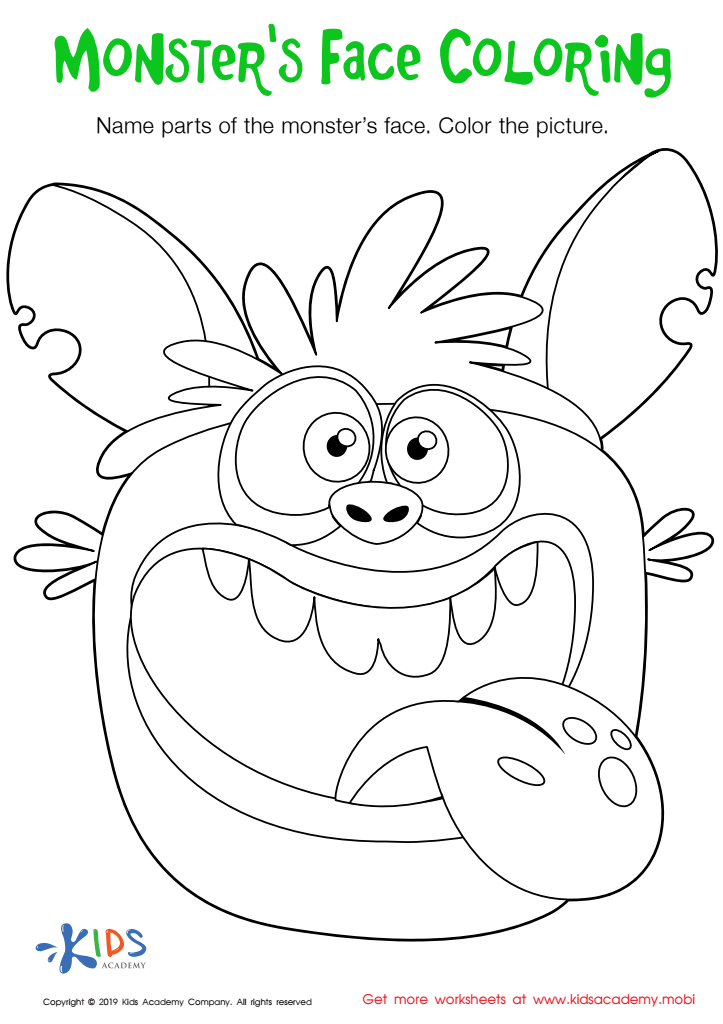 Monsters face coloring worksheet free coloring page printout for kids