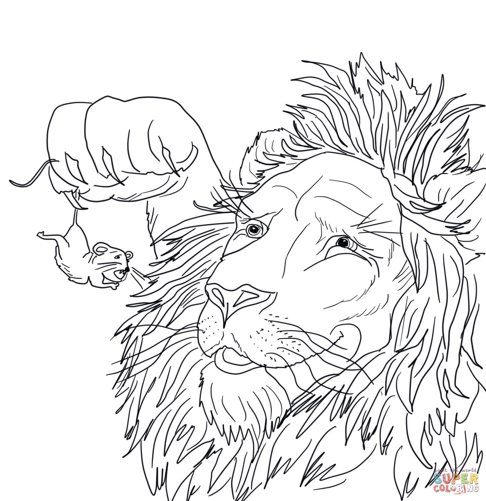 The big lion caught a tiny mouse coloring page free printable coloring pages