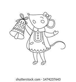 Coloring page children cute christmas mouse stock vector royalty free