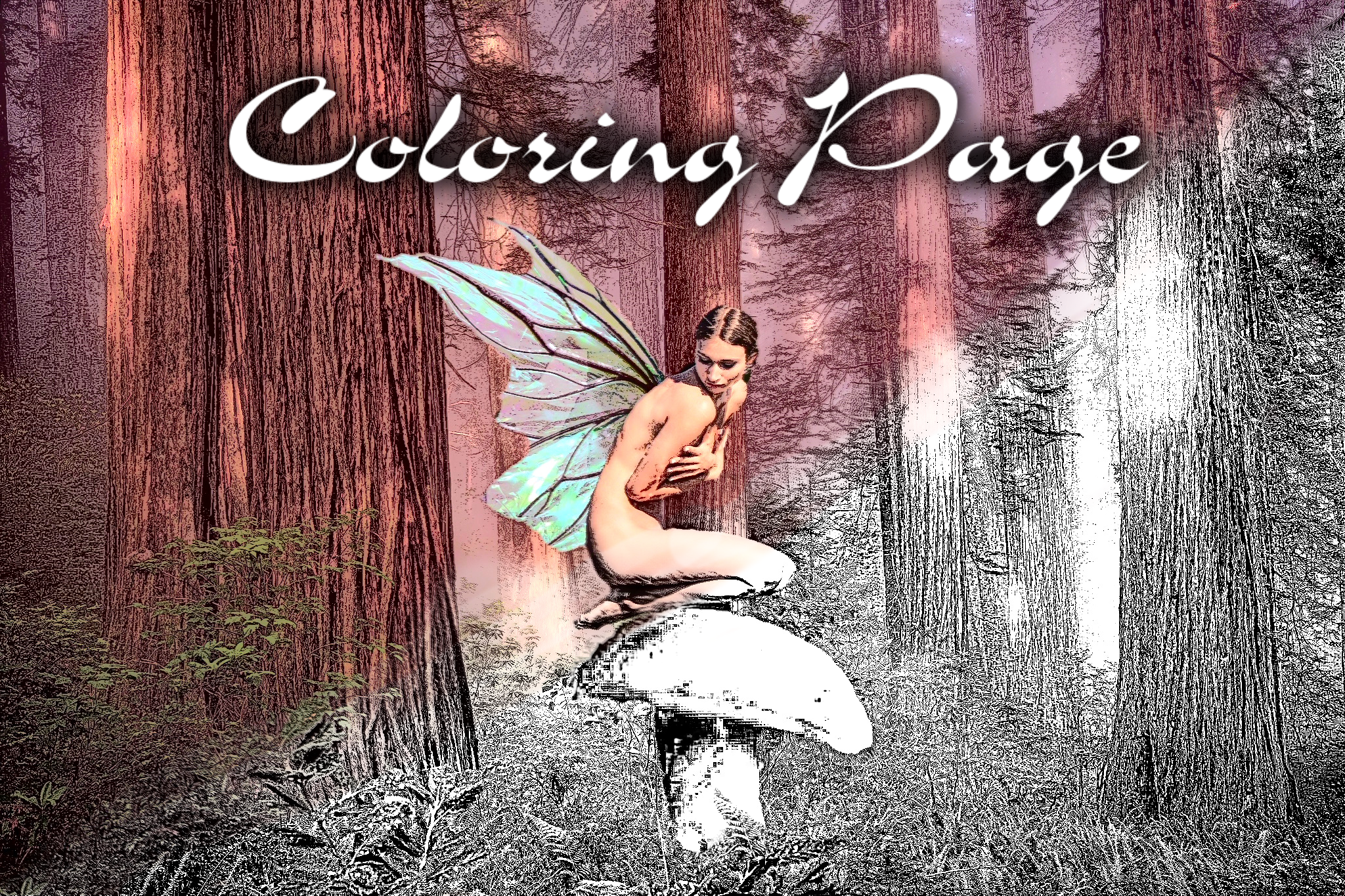 Modest fairy printable coloring pages of woodland fairy on a forest