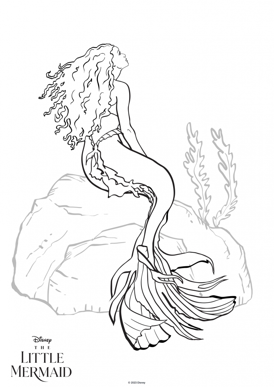 The little mermaid movie coloring pages with ariel halle bailey