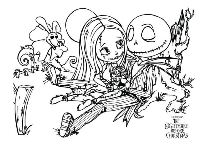 Jack and sally from nightmare before christmas coloring page