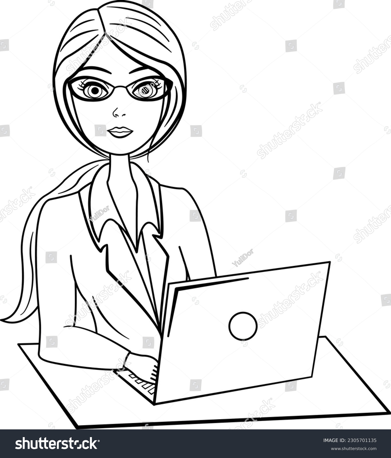 Business woman laptop coloring page office stock vector royalty free