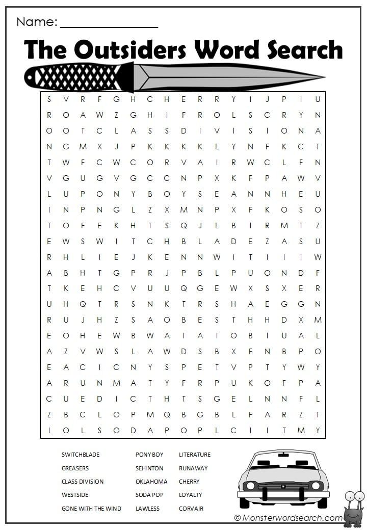The outsiders word search the outsiders word find free printable word searches