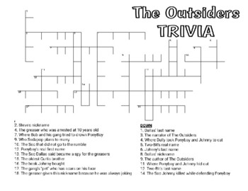 The outsiders crossword trivia and quotes coloring pages with key sub plan