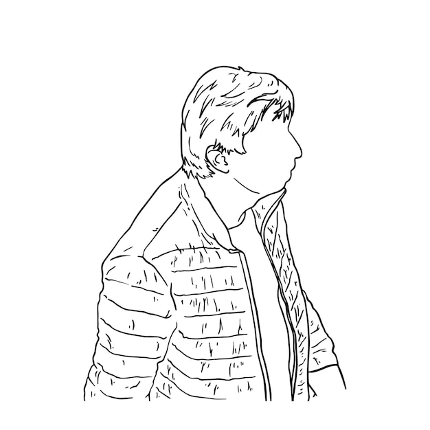 Premium vector a man with short hair in a jacket doodle linear cartoon coloring book