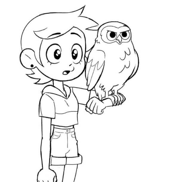 Luz with her owl coloring page