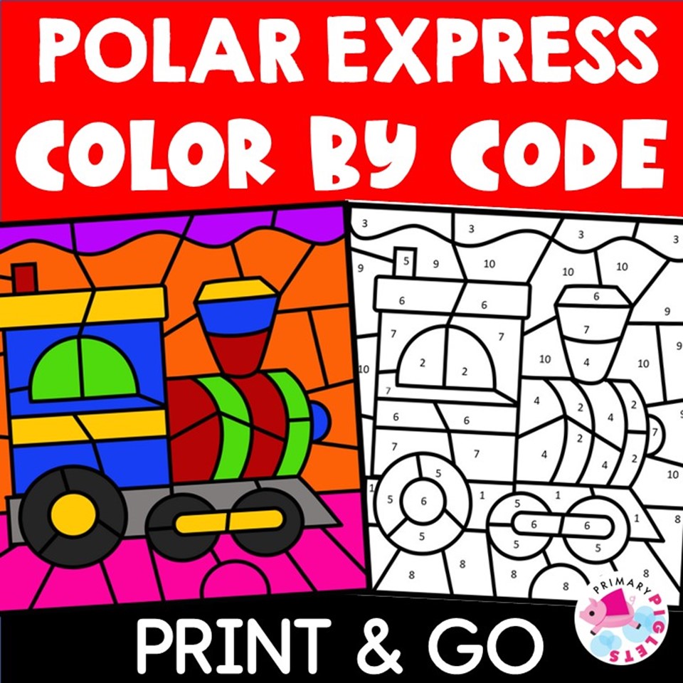 Polar express day christmas color by number code math color pages made by teachers