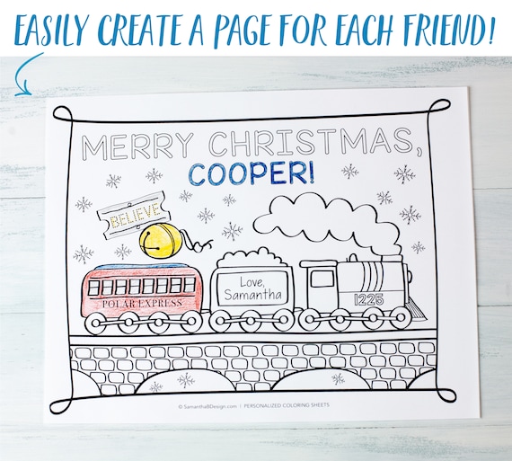 Personalized polar express train christmas coloring sheet design for class party multiple download pdf x