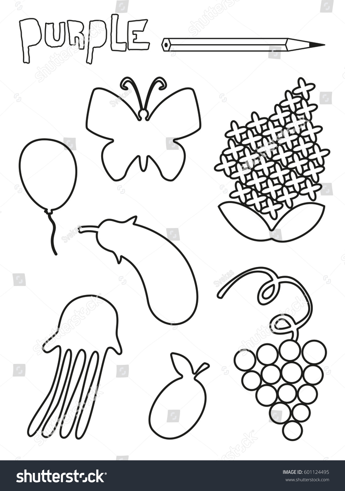 Coloring page purple things set single stock vector royalty free