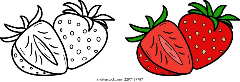 Ripe strawberry coloring page vector illustration stock vector royalty free