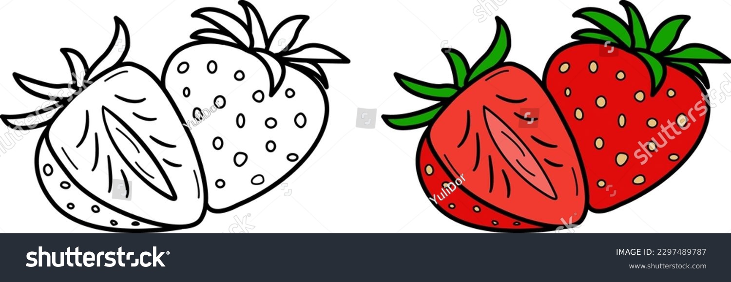 Ripe strawberry coloring page vector illustration stock vector royalty free