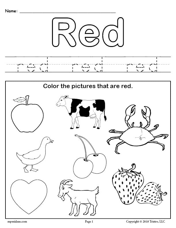 Color red worksheet â