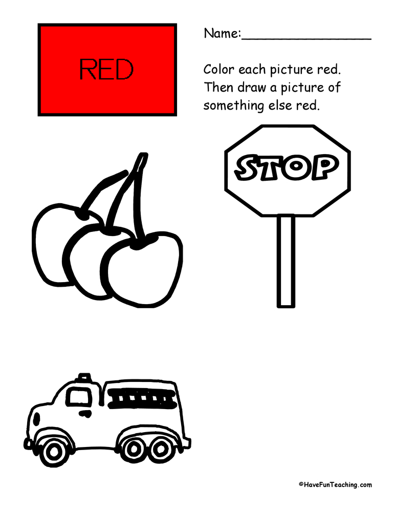 Coloring red pictures worksheet