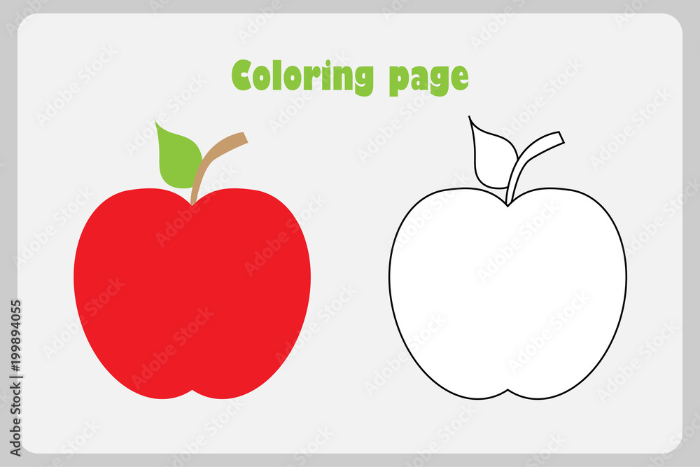 Red apple in cartoon style coloring page education paper game for the development of children kids preschool activity printable worksheet vector illustration vector