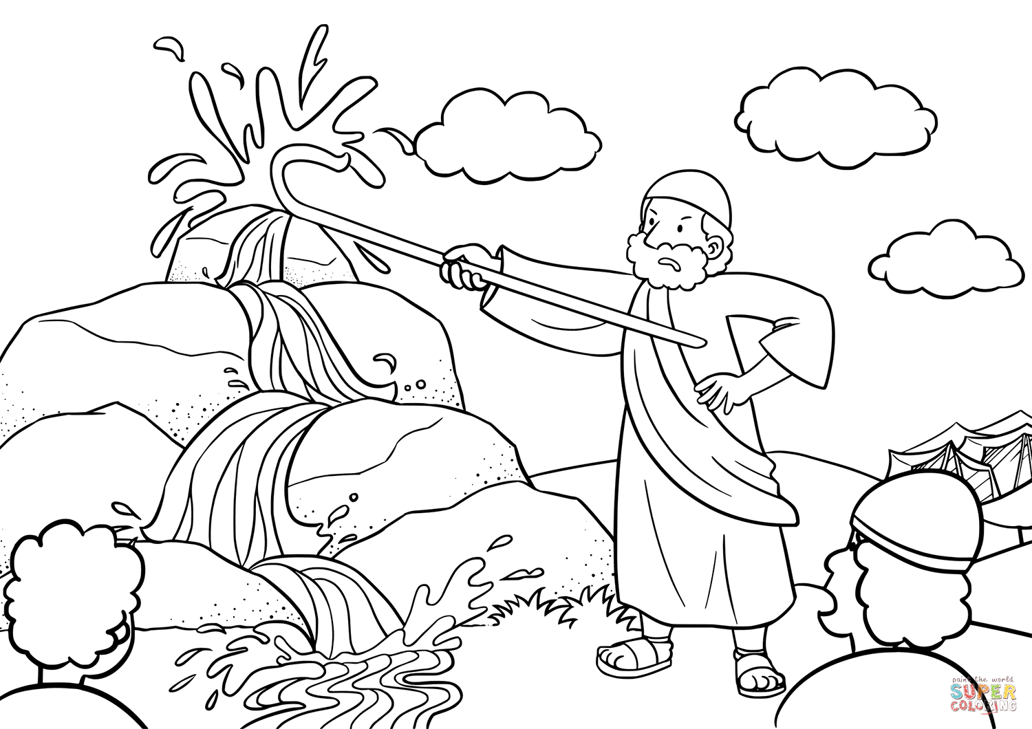 Moses brings water out of the rock coloring page free printable coloring pages